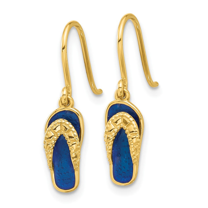 Buy Stylish 14K Gold Flip Flop Dangle Earrings with Blue Enamel - Luxury Look!-2