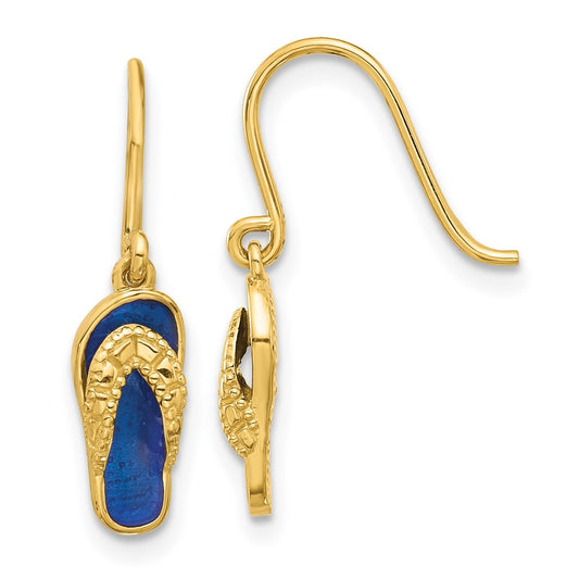 Buy Stylish 14K Gold Flip Flop Dangle Earrings with Blue Enamel - Luxury Look!