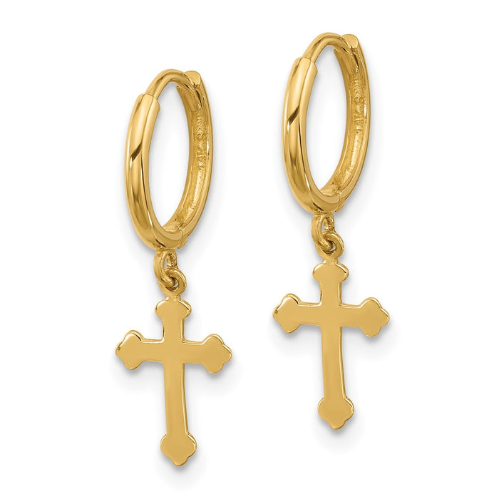 High-Quality 14K Gold Hinged Cross Dangle Hoop Earrings | Stylish Value Design-2