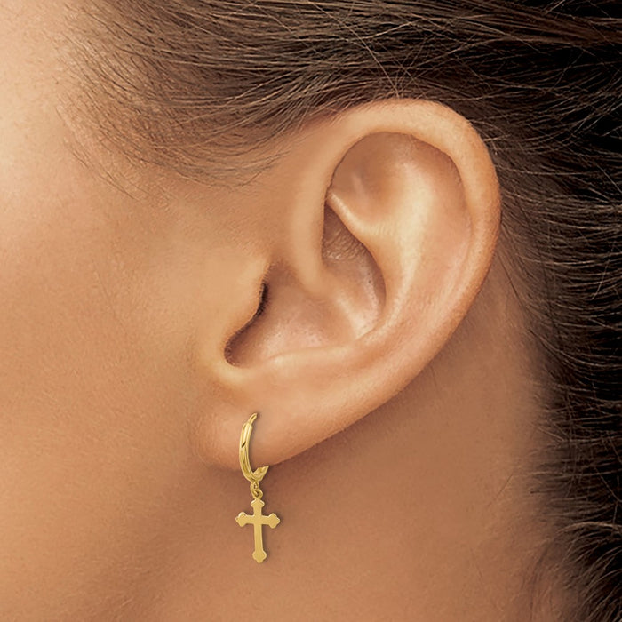High-Quality 14K Gold Hinged Cross Dangle Hoop Earrings | Stylish Value Design-3