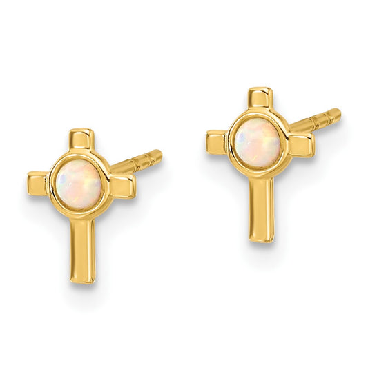 Shop Stylish 14K Gold Created Opal Cross Stud Earrings - Affordable Luxury!