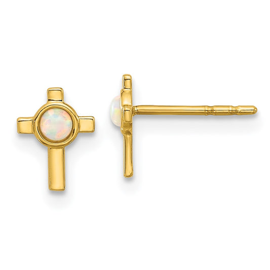 Shop Stylish 14K Gold Created Opal Cross Stud Earrings - Affordable Luxury!