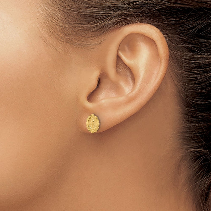 Exclusive 14K Gold Diamond-Cut Miraculous Medal Stud Earrings - Stylish Value-3