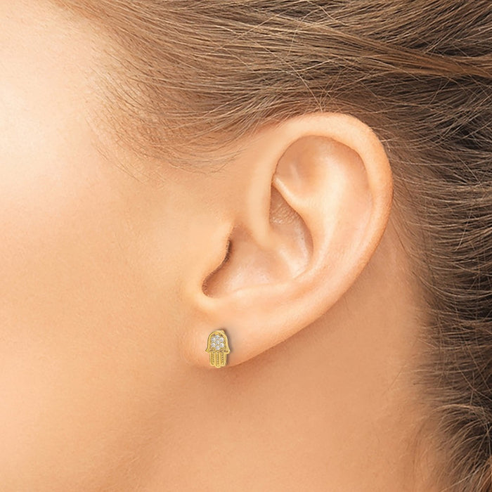 High-Quality 14K Gold Hamsa Earrings with CZ Accents | Stylish Value Offer-3