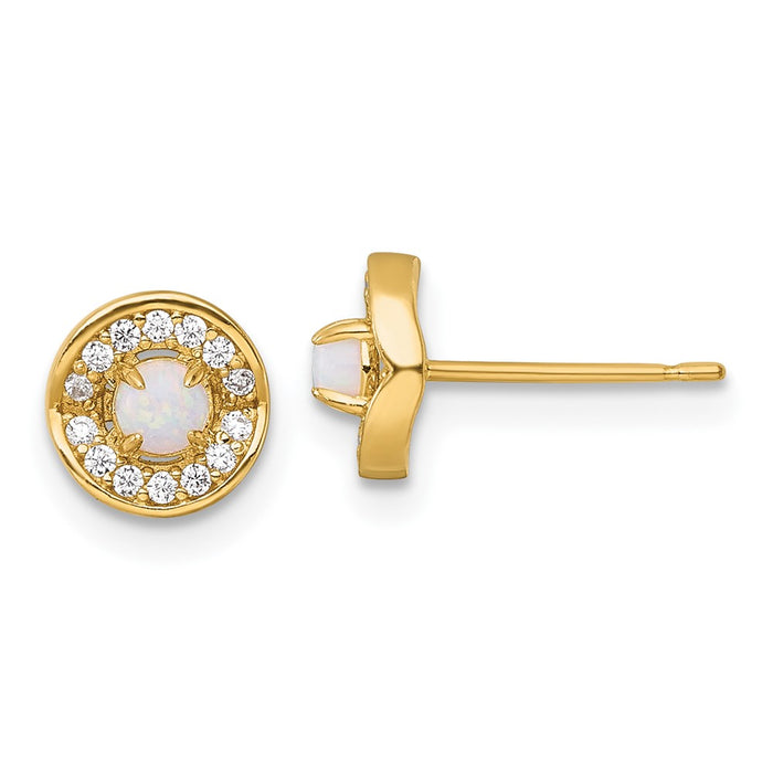 High-Quality 14K Gold Polished Opal & CZ Halo Stud Earrings - Stylish Value-1