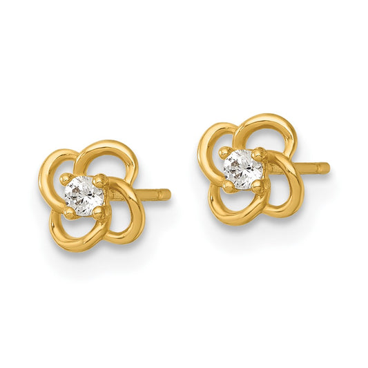 Shop Stylish 14K Gold Polished Floral Stud Earrings with Cubic Zirconia, 0.85mm