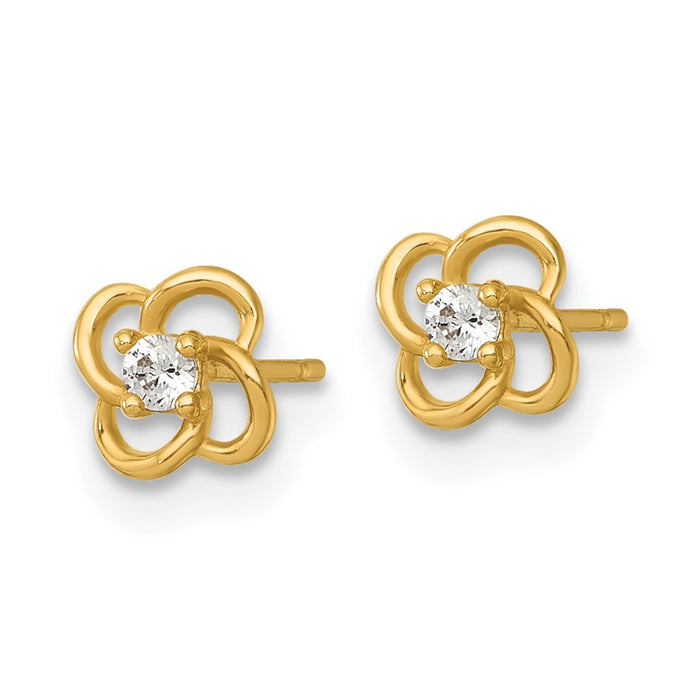 Shop Stylish 14K Gold Polished Floral Stud Earrings with Cubic Zirconia, 0.85mm-2
