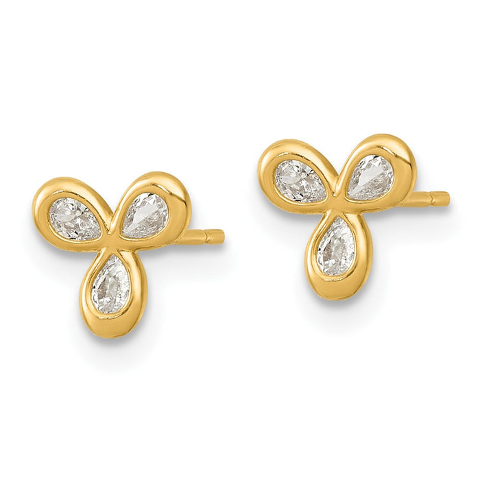 Buy Exclusive 14K Gold Polished Triple Cubic Zirconia Stud Earrings - Stylish Value-2
