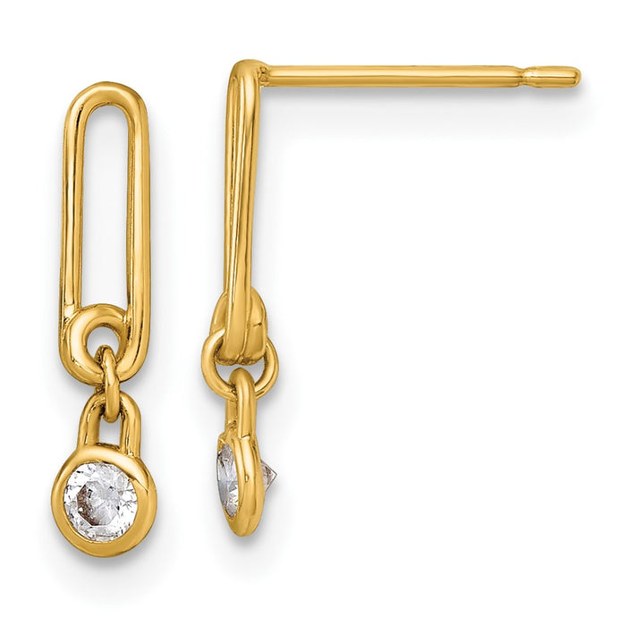 Buy Luxury 14K Gold Polished CZ Paperclip Link Dangle Earrings - Stylish Design-1