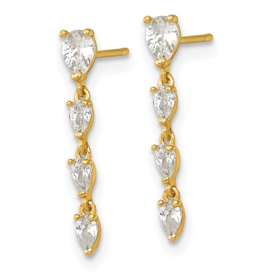 High-Quality 14K Gold CZ Dangle Earrings - Stylish Pear-Shaped Design, 2" Long
