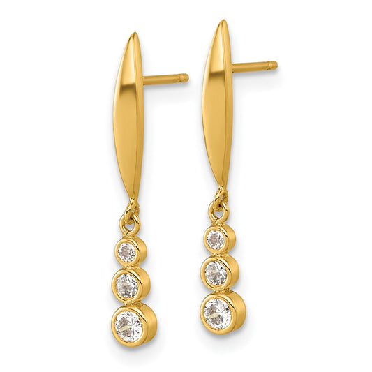 Buy Exclusive 14K Gold Polished Graduated Triple CZ Drop Earrings - Stylish Value!