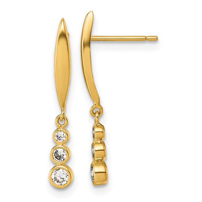 Buy Exclusive 14K Gold Polished Graduated Triple CZ Drop Earrings - Stylish Value!-1