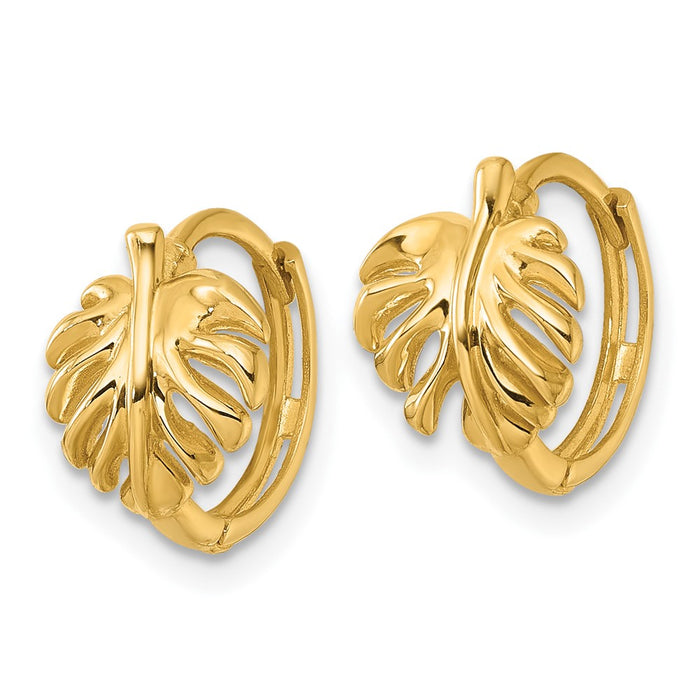 Buy Stylish 14K Gold Polished Monstera Leaf Hoop Earrings - 25mm Design-2