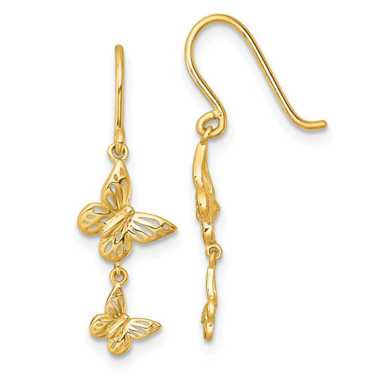 Buy Stylish 14K Gold Double Butterfly Dangle Earrings - High-Quality Design