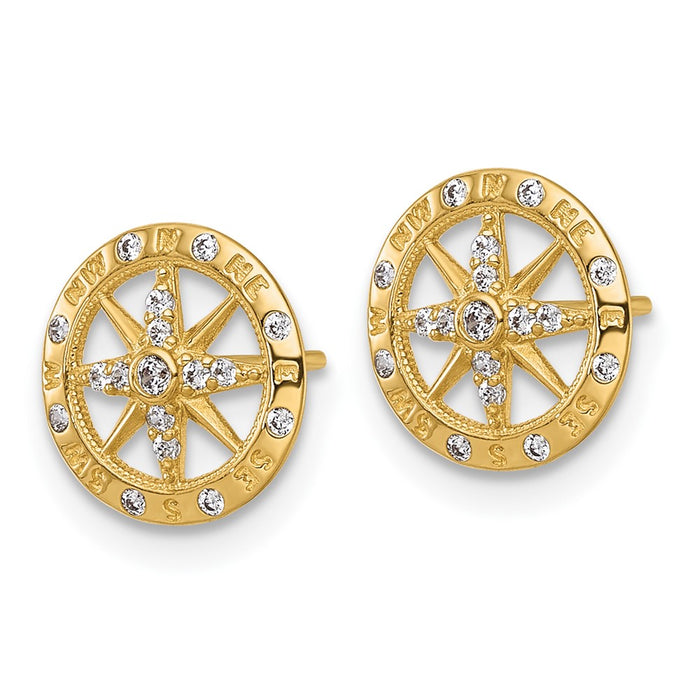 Buy 14K White Gold Polished Compass Earrings | Stylish CZ Accents, 0.85mm-2