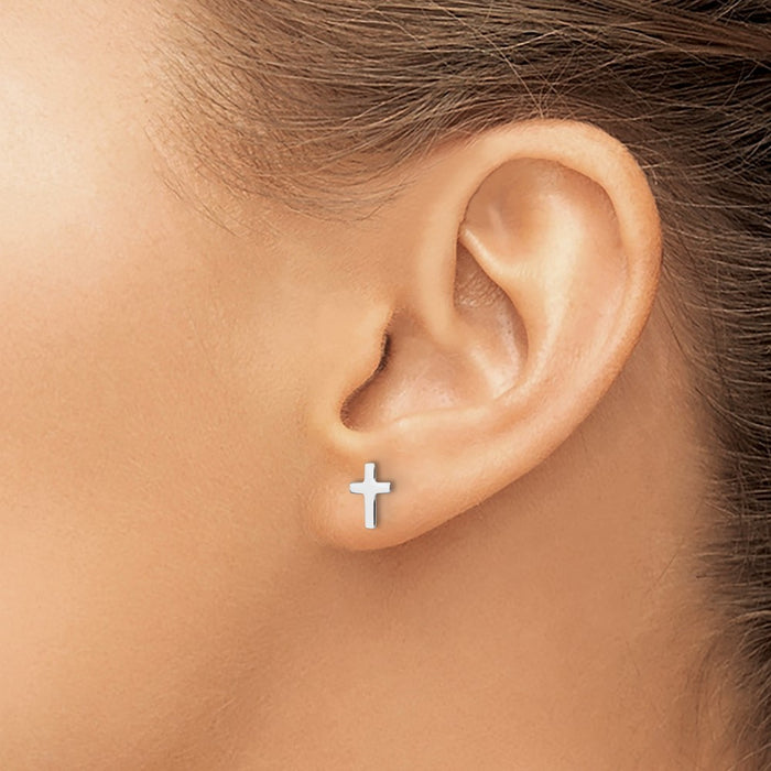 Buy Stylish 14K White Gold Polished Latin Cross Stud Earrings - Luxury Value-3