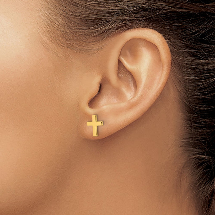 Shop Stylish 14K Gold Polished Latin Cross Stud Earrings - Affordable Elegance!-3