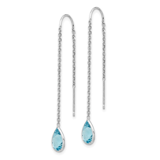 Buy Stylish 14K White Gold Blue Topaz Pear-Shaped Threader Earrings - Affordable Luxury