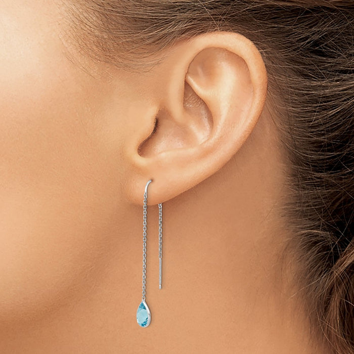 Buy Stylish 14K White Gold Blue Topaz Pear-Shaped Threader Earrings - Affordable Luxury-3