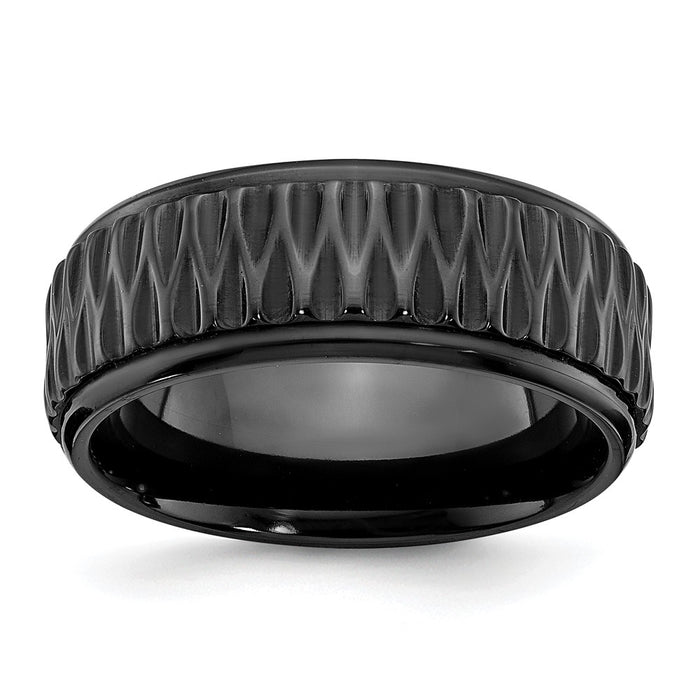 Exclusive 8mm Grooved Black Zirconium Band - Stylish & Durable Design-1