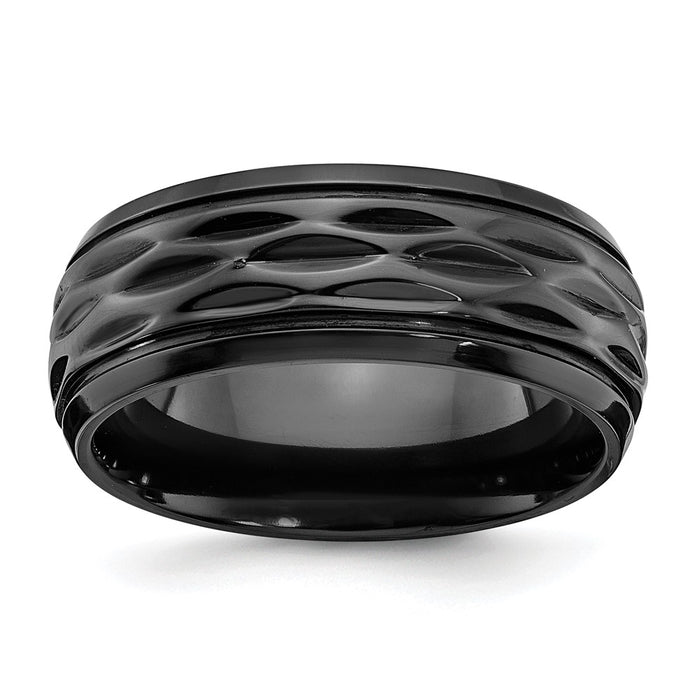 High-Quality 8mm Polished Black Zirconium Chisel Band | Luxury Diamond-Cut Design-1