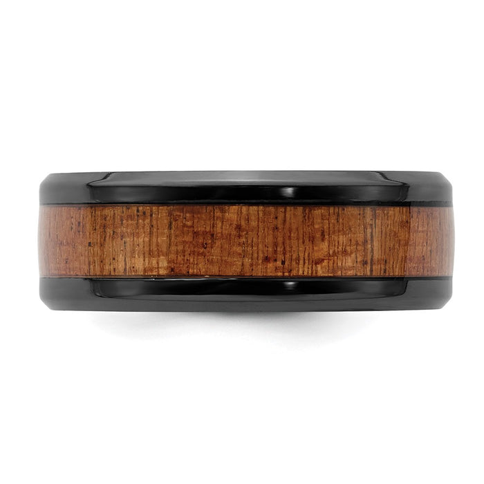 Exclusive Polished Black Zirconium Chisel Band - Stylish 8mm with Wood Inlay-2