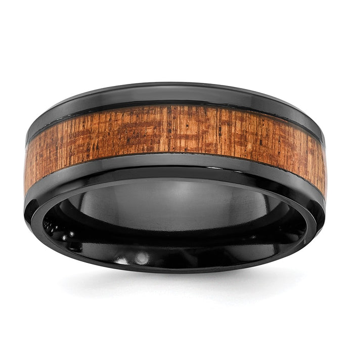 Exclusive Polished Black Zirconium Chisel Band 8mm with Sapele Wood Inlay-1