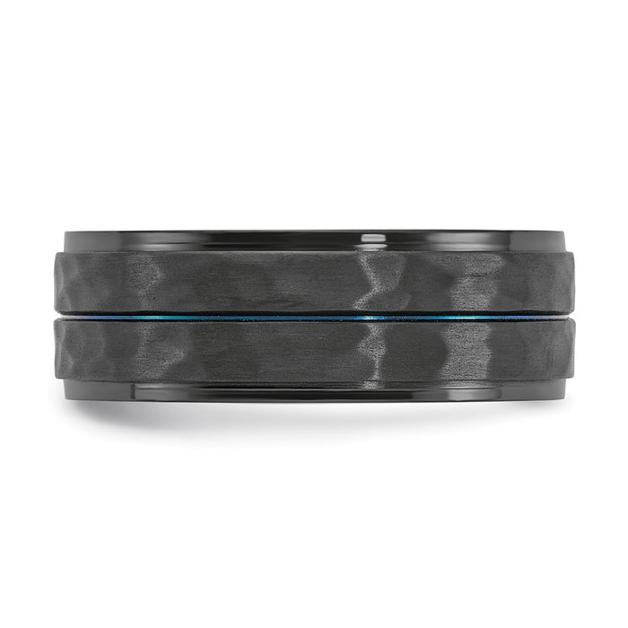 High-Quality 8mm Chiseled Black Zirconium Band with Stylish Blue IP Coating-3