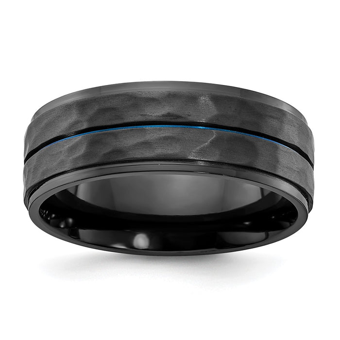 High-Quality 8mm Black Zirconium Band with Blue IP-Plating - Stylish Finish!-1