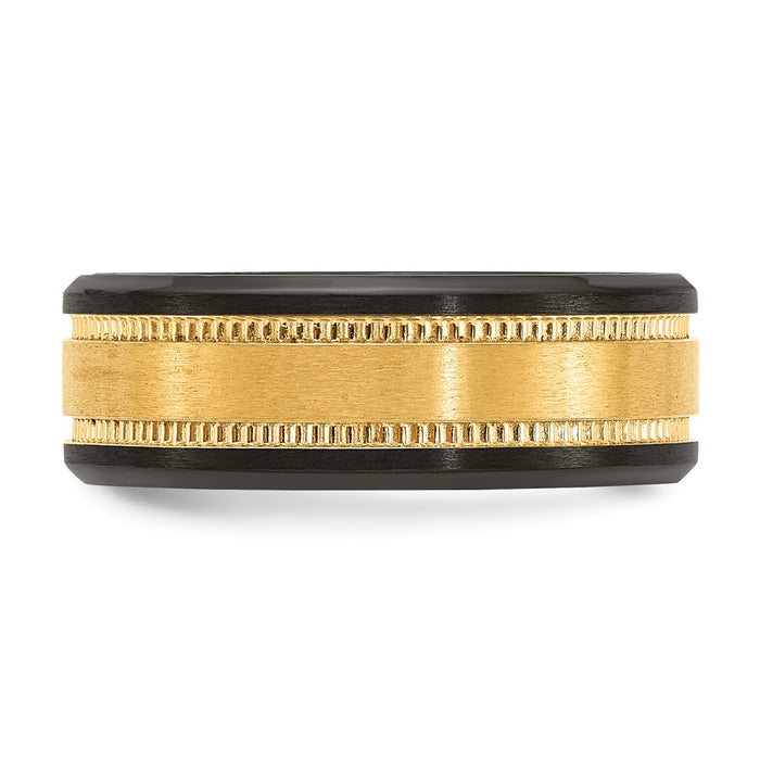 Buy High-Quality 8mm Black Zirconium Band | Stylish Polished Yellow IP Finish-3