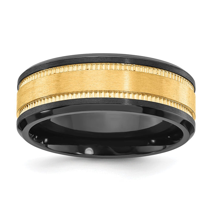 Buy Stylish 8mm Black Zirconium Band - Brushed Finish & Yellow IP-Plated Center-1