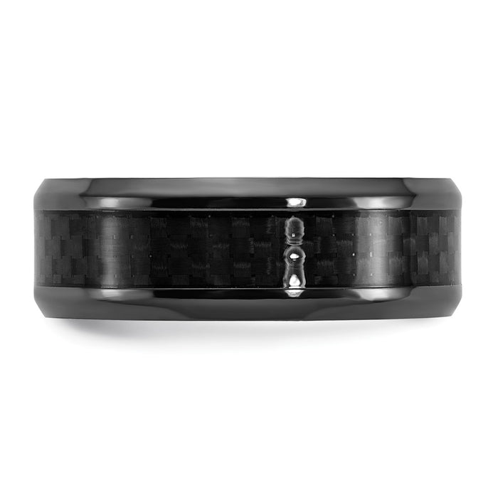 Exclusive 8mm Polished Black Zirconium Chisel Band with Carbon Fiber Inlay-3