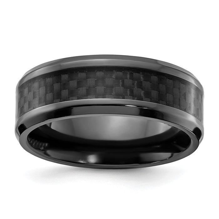 Exclusive 8mm Polished Black Zirconium Chisel Band with Carbon Fiber Inlay-1