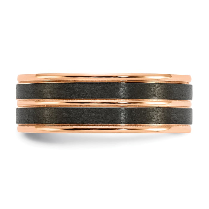Buy Stylish 8mm Black Zirconium Band | Brushed Finish & Polished Rose IP-Plating-3