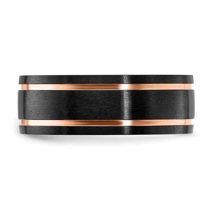 Buy Exclusive 8mm Black Zirconium Band - Stylish Brushed Finish & Polished Rose IP-3