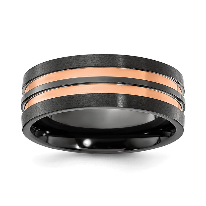High-Quality 8.00mm Black Zirconium Band | Stylish Rose IP Finish, Affordable Price-1