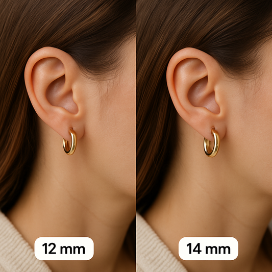 Visual difference: 12mm vs 14mm hoop earrings
