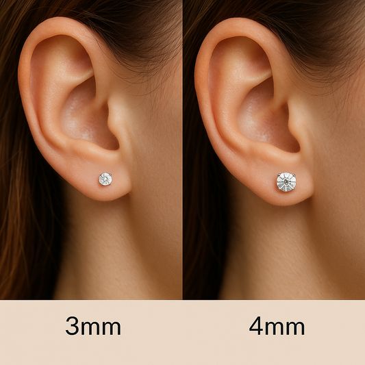 Visual Difference Between 3mm and 4mm Stud Earrings