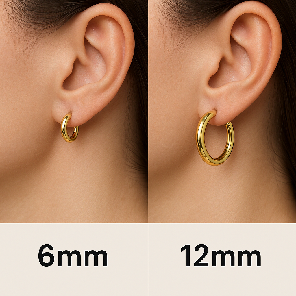 Visual Difference Between 6mm and 12mm Hoop Earrings