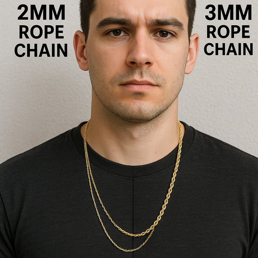 Visual Difference: 2mm vs 3mm Rope Chain for Women & Men