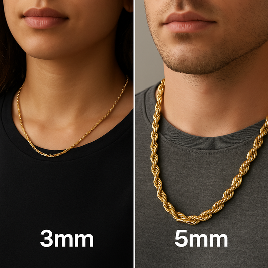 Visual Difference: 3mm vs 5mm Rope Chain for Women & Men
