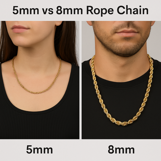 Visual Difference: 5mm vs 8mm Rope Chain for Women & Men