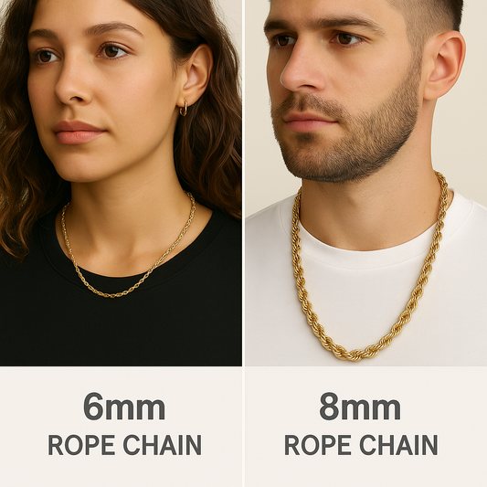 Visual Difference: 6mm vs 8mm Rope Chain for Women & Men