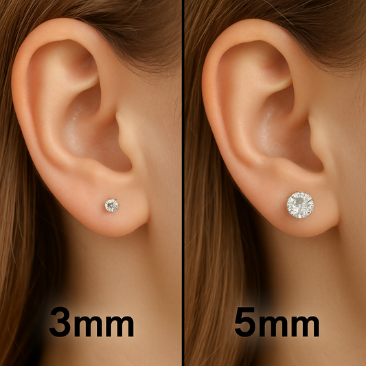 Visual Difference: 3mm vs 5mm Stud Earrings