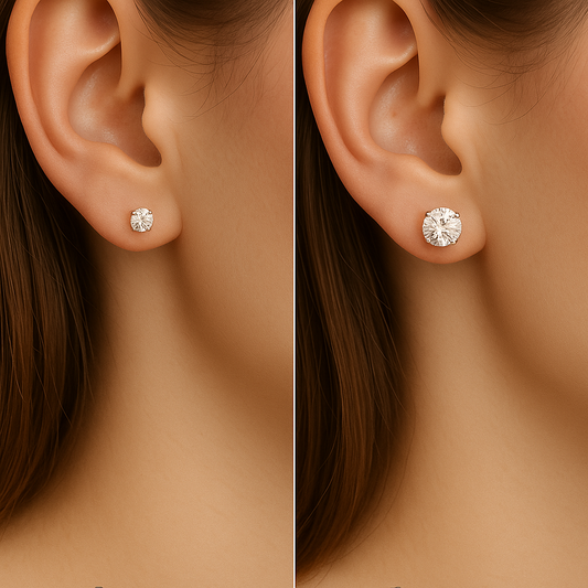 Visual difference: 3mm vs 6mm stud earrings