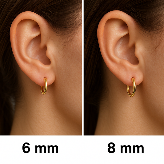 Visual difference: 6mm vs 8mm hoop earrings