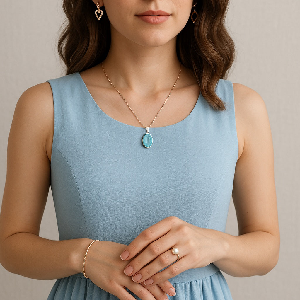jewellery for light blue dress Stunning Baby Blue Outfit with Gold Jewelry