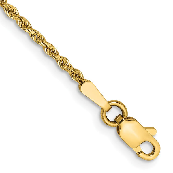 14K Gold Diamond-Cut Rope Anklet 1.5mm Thickness