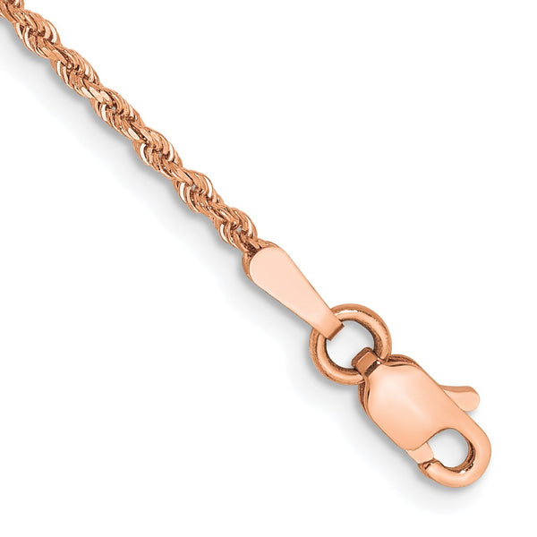 14K Rose Gold 10-Inch Diamond-Cut Rope Anklet - 1.75mm Thickness