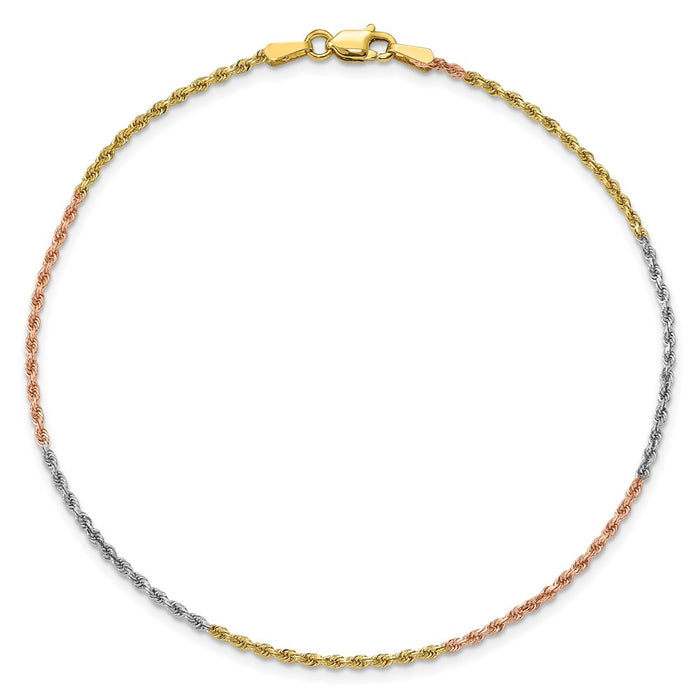 Exclusive 14K Tri-Color Diamond-Cut Rope Chain - 7 Inch, Stylish 1.5mm-3